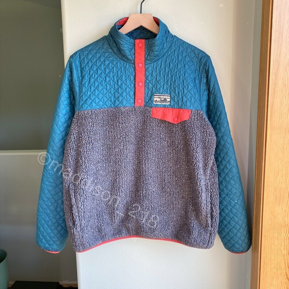 Patagonia Mixed Media Snap-T Pullover Large Crater Blue Sherpa Quilted Jacket L - Picture 16 of 16